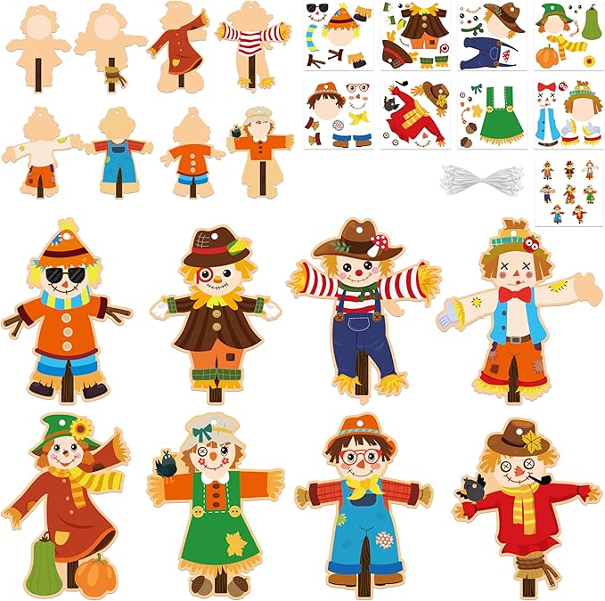 BeYumi Fall Scarecrow Craft Kit - 123Pcs Fall Scarecrow Craft Kit DIY Autumn Thanksgiving Art Craft Make Your Own Scarecrow Set Home Classroom Game Activities Art Supplies Decor for Kindergarten Kids