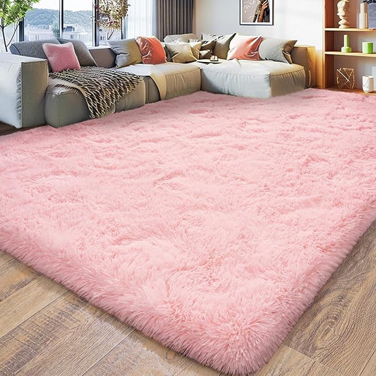 Xexsin Ultra Fluffy Area Rugs for Living Room Bedroom, 6x9 Fuzzy Large Living Room Rugs, Thick Shag Rug for Dorm, Soft Non Slip Kids Girls Boys Rug for Home Decor Aesthetic, Pink