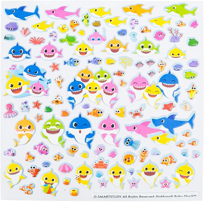 Horizon Group USA Baby Shark Sticker Play Set - 100 Reusable Puffy Stickers – Baby Shark Sticker Bundle for Kids Ages 3 and Up