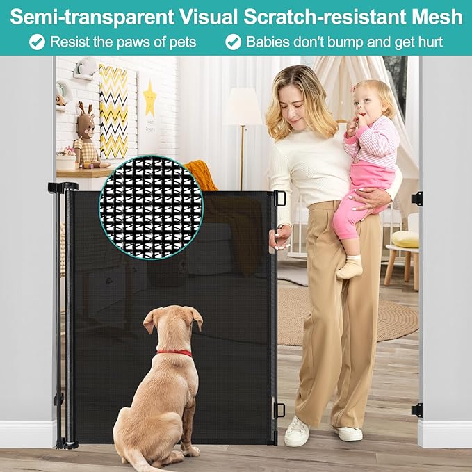 42 Inch Extra Tall Retractable Dog Gate Babies and Dogs Can't Get Under The Gate 55" Wide Retractable Baby Gates Extra Tall Baby Gate for Doorway Extra Tall Pet Gate Extra Tall Dog Gate for The House