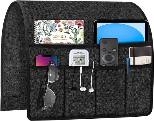 Joywell Remote Caddy Couch Remote Control Holder for Recliner Sofa Armrest Organizer Non Slip Arm Chair Caddie with 6 Pocket Storage for Magazine, Tablet, Phone, iPad, Black