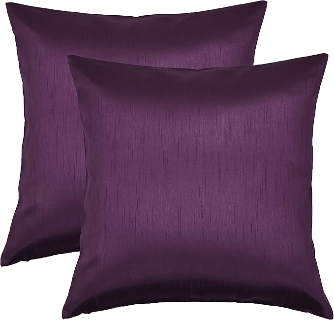 Aiking Home 20x20 Inches Faux Silk Square Throw Pillow Cover, Zipper Closure, Eggplant (Set of 2)