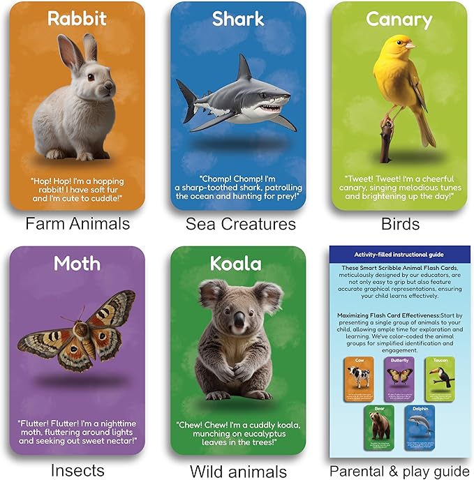 Smart Scribbles Thick Flash Cards for Toddlers - First 100 Animals, Montessori Learning Toys & Educational Games, Ages 18 Months-99 Years, Home Schooling, Travel & Speech Therapy Toys