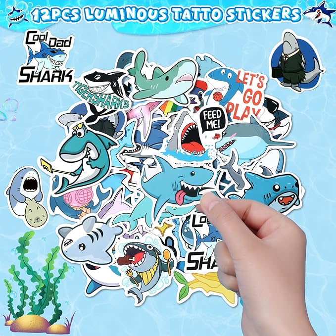 Golray 110Pcs Shark Party Favors Birthday Supplies, Straws Bubble Wands Slap Bracelet Keychain Tattoo Sticker Toy Gift Kids Boys Shark Goodie Bag Stuffer Ocean Under the Sea Party Favors