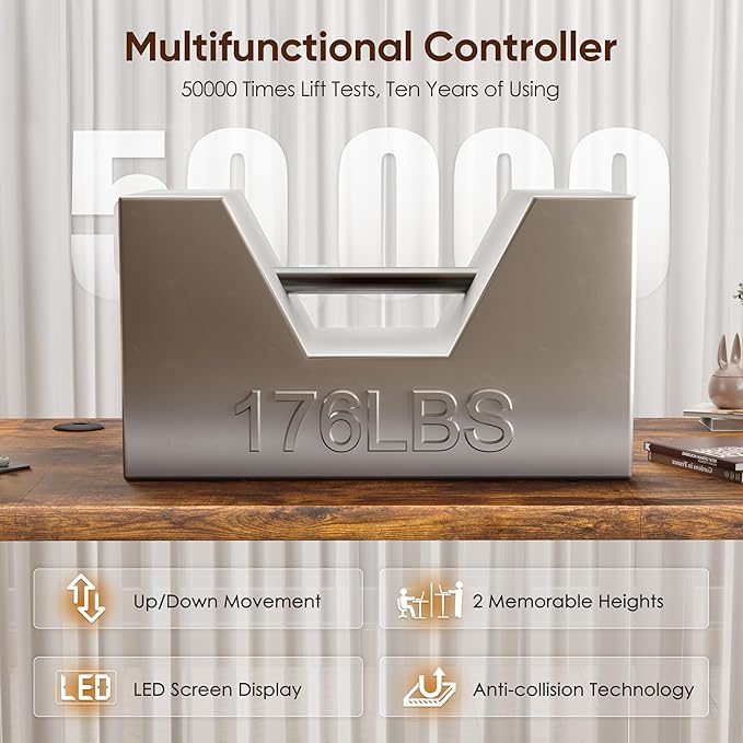 Monomi 55" Electric Standing Desk,Height Adjustable Home Office Sit Stand Up Computer PC Table,Tall Standup Workstation, Gaming, Writing, Study,Bedroom Rising Desks with Two-Piece Desktop,Brown