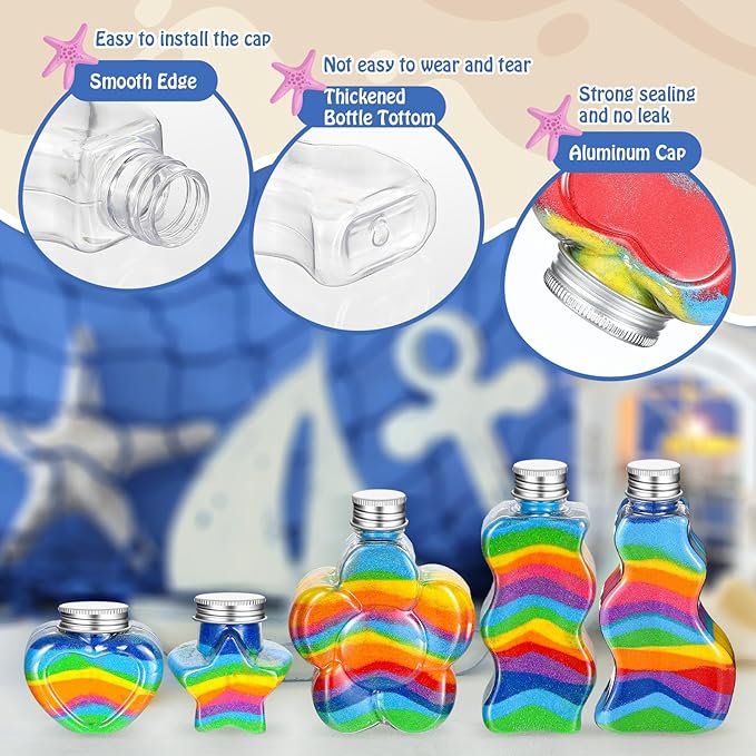 Havawish 20 Pcs Sand Art Bottles Plastic with 5 Funnels Sand Art Containers Sand Bottles for Sand Art Kit Collection for Craft DIY Activity Party Group, Sand Not Included (Aluminum Cap)