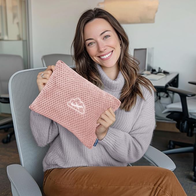 BEDELITE Travel Blanket with Bag, Ultra-Soft Jacquard Fleece Blanket with Luggage Sleeve & Backpack Clip, Airplane Blanket Travel Essentials, Pink