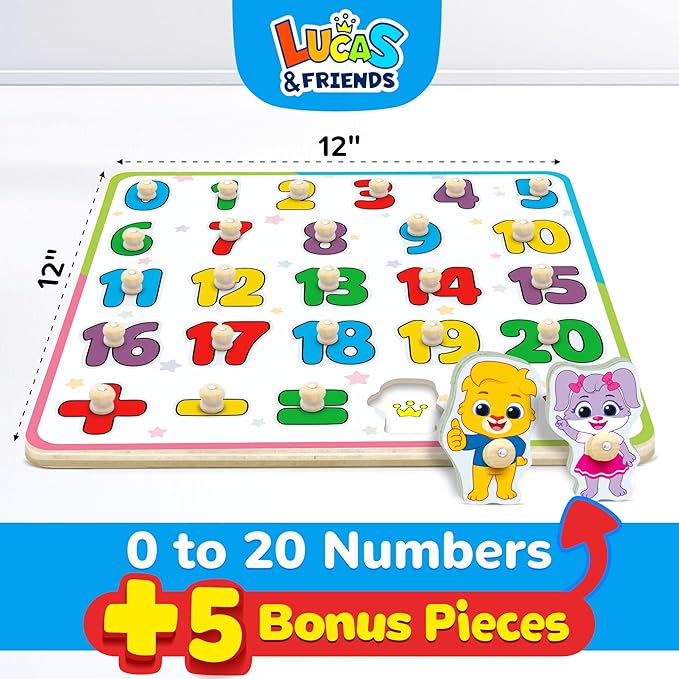 Number Puzzle for Toddlers Jumbo - Educational Wooden Montessori Toys, Fun Preschool Learning Activities for Boys and Girls, Learn to Count Puzzle Board for Ages 3 4 5 by Lucas & Friends