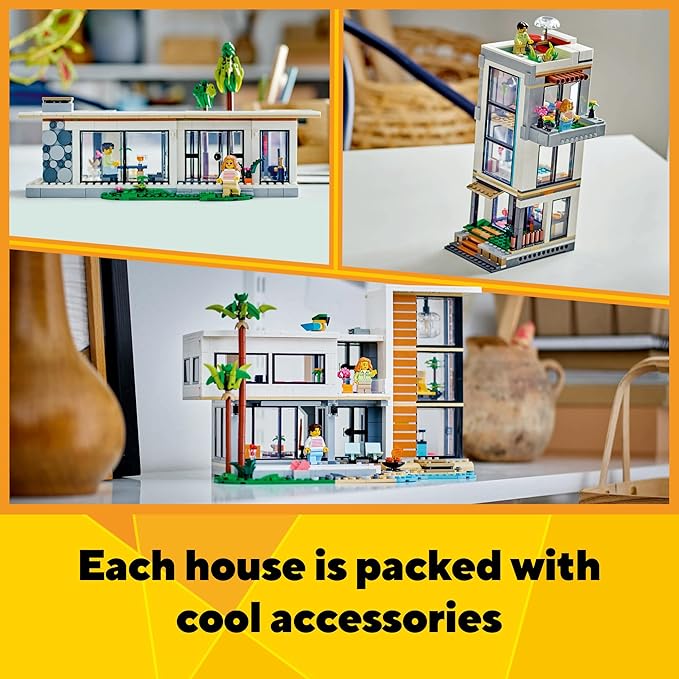 LEGO Creator 3 in 1 Modern Toy House - Kids Toy Building Set with 3 Building Options for Boys & Girls, Ages 9+ - with 2 Minifigures for Pretend Play - Gift Idea for Birthday - 31153