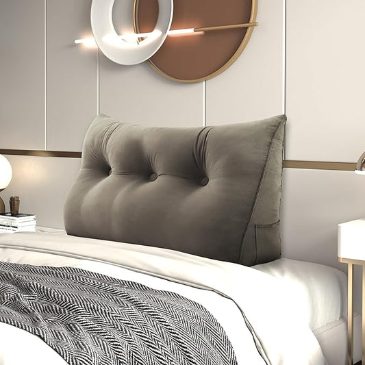 Bed Wedge Pillow for Headboard Large Bolster Pillow Reading Pillows for Sitting Up in Bed Adult, Triangular Backrest Cushion Book Pillows for Daybed Couch Support Upholstered（Camel, Twin）