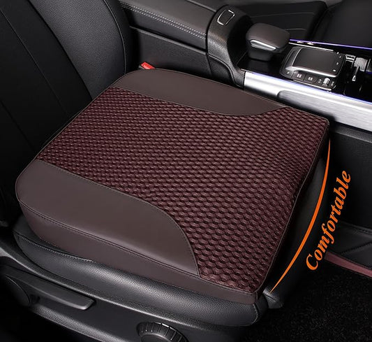 kingphenix Car Seat Cushion – Memory Foam Pad for Driving Comfort – Boosts Height and Relieves Coccyx & Lower Back Pain – Car, Truck, Office Chair (Leather & 4D Mesh Brown)