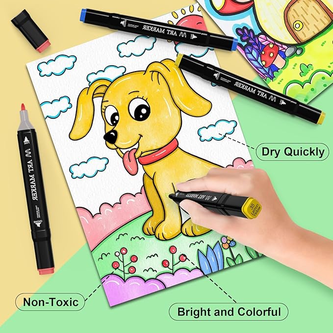Alcohol Markers Set, 100 Colors Dual Tip Art Set for Kids Sketching Adult Coloring, Permanent Drawing With Case and Holders