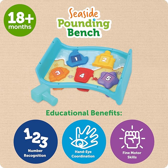 Learning Resources Seaside Pounding Bench, 1 Year Old Birthday Gift, Whack a Mole Game, Montessori Toys for 1 Year Old, Ages 18 Months+, 2 Pieces