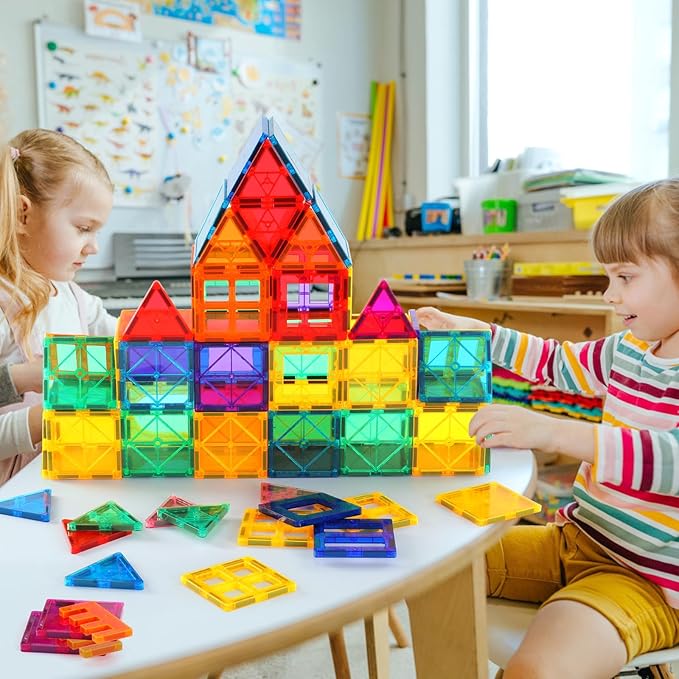 Gemmicc Magnetic Tiles Building Blocks, Magnet Toys for Kids, STEM Approved Educational Toys,3D Magnet Puzzles Stacking Blocks for Boys Girls,63 PCS Classic Set