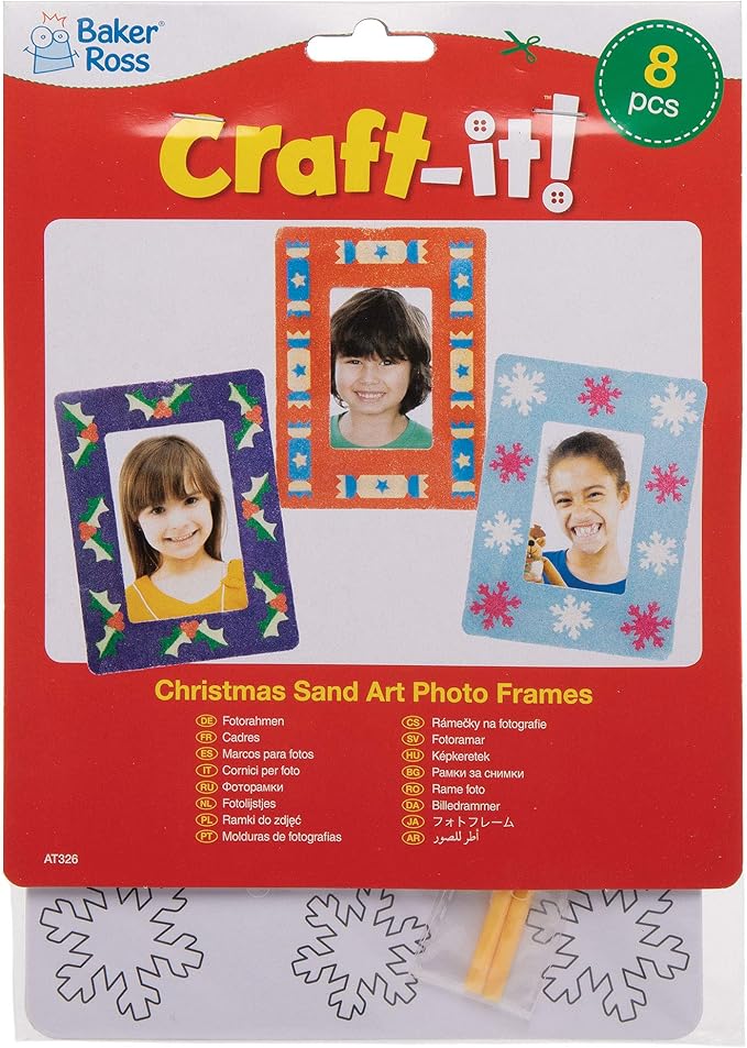 Baker Ross-AT326 Ltd Christmas Sand Art Picture Frames, Festive Arts and Craft (Pack of 8)