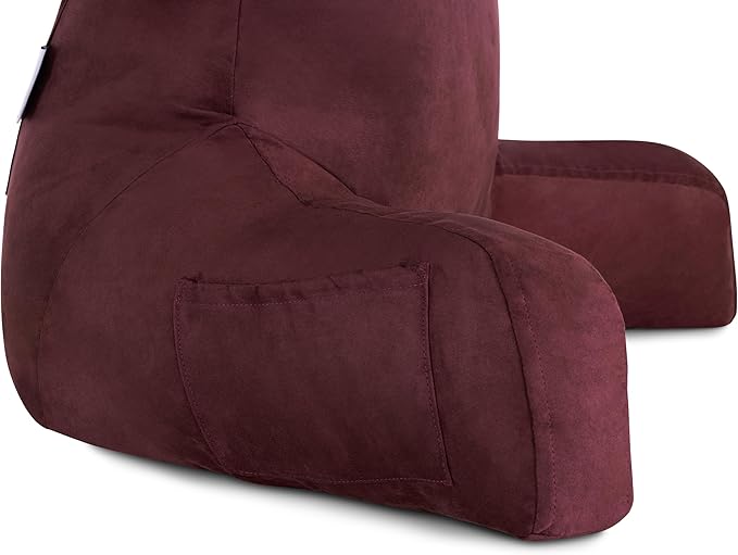 Husband Pillow Aspen Arizona Maroon, Reading Pillow Bed Rest Chair, Two-Sided Reversible Fabric, Large Lounge Cushion Adult Backrest with Arms, Comfy Back Support for Sit Sitting Up, Wash/Remove Cover