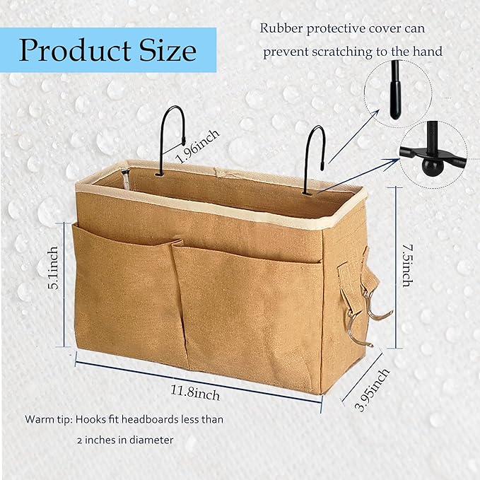 Someteth Bedside Caddy Bedside Hanging Storage Basket Multi-Function Organizer Caddy for Bunk and Hospital Beds Dorm Rooms Bed Rails, Can be Placed Glasses Books Mobile Phones（Dark khaki）