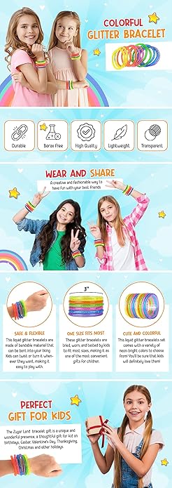 6" Liquid Super Glitter Colorful Bracelet Bright Neon Colors. Cool Bracelets for Party Favor, Stocking Stuffers, Birthday Parties, Fundraisers, or Prizes! …