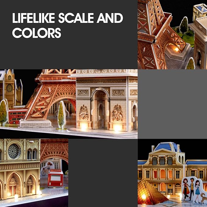 CubicFun 3D Puzzles for Kids Ages 8-10 LED Paris Cityline, Toys for Kids Arts and Crafts for Kids Ages 8-12 STEM Projects for Kids Ages 8-12 Gifts for Girls Boys Easter Gifts for Kids Home Decor
