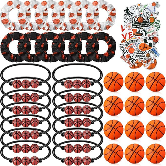 86 Pcs Basketball Party Favors, 50 Pcs Basketball Stickers, 12 Sports Stress Ball Mini Foam Basketball Ball, 12 Basketball Charm Bracelets 12 Basketball Scrunchie Sports Valentines Gifts Supplies