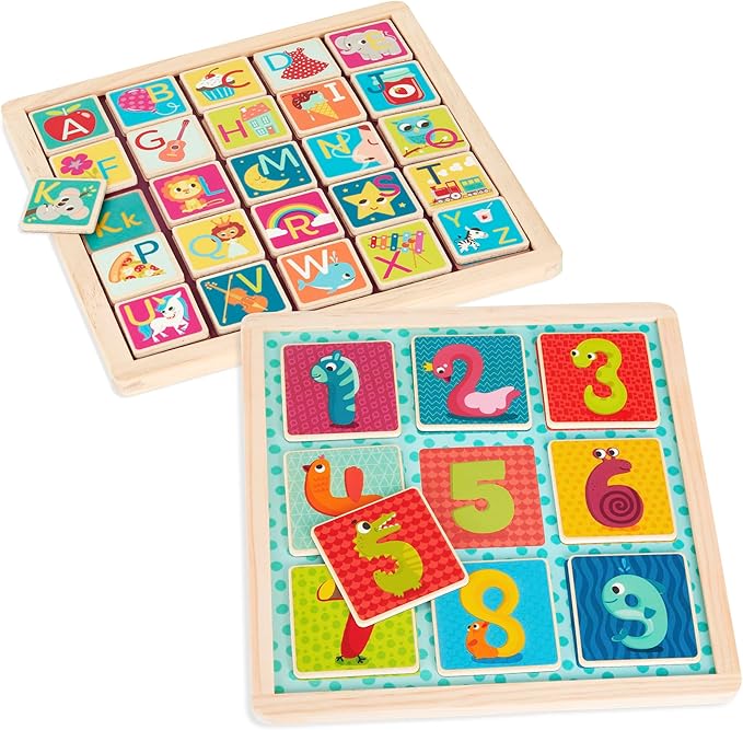 B. toys- Magnetic Alphabet & Count n' Doodle Duo Pack- Magnetic Puzzles – Wooden Puzzle Pack – Numbers & Alphabet – 2-in-1 Chalkboard Side – 3 Years +