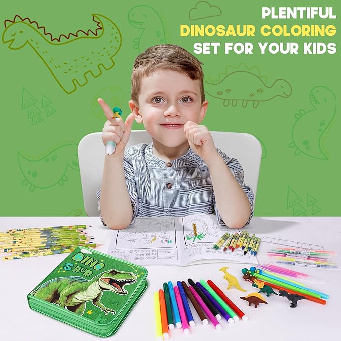 Fruit Scented Markers Set 57Pcs with Glitter Dinosaur Pencil Case & Stationery, Art Supplies for Kids Ages 4-6-8, Art Coloring Kits Box,Gifts Toy for Boys Age 5,7,Gel Pen,Pencil&Crayon Drawing Stuff