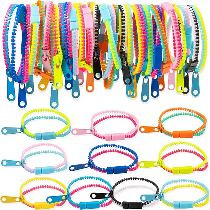 Fidget Toys Zipper Bracelets for Kids 30 Pieces Bulk Sensory Party Favor Friendship Bracelets Gift for Boys Girls Valentine Birthday Party Goodie Bag Fillers Easter Basket Stuffer Gift Fidget Bracelet