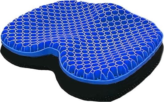 Blue Gel TPU Seat Cushion — Large Contoured Honeycomb Cooling Gel Cushion for Long Sitting, Pressure Relief for Tailbone & Sciatica, Non-Slip Washable Cover — 18.89 x 14.96 in