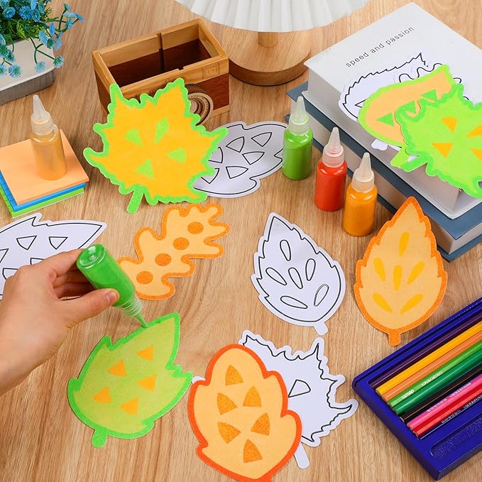 24 Pcs Fall Sand Art Craft Kits for Kids Autumn Maple Leaves DIY Craft with Colored Sand Brushes Make Your Own Sand Art for Fall Thanksgiving Home Party Activities Fun