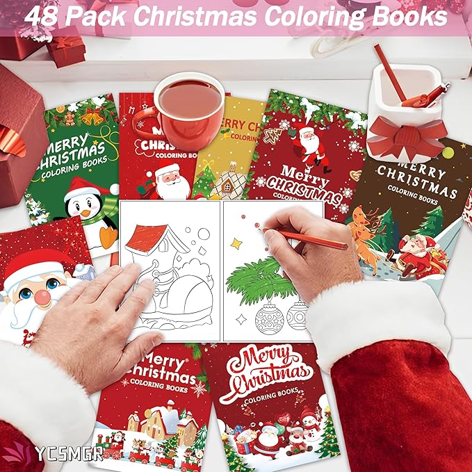 48 Pack Christmas Coloring Books for Kids Girls Boys, Xmas Holiday Party Favors Gifts Bulk Coloring Books, Xmas Stockings Goodie Bags Stuffer Filler Fun Holiday Party Supplies