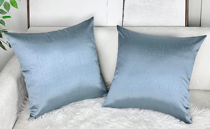 Aiking Home 18x18 Inches Faux Silk Square Throw Pillow Cover, Zipper Closure, Slate (Set of 2)