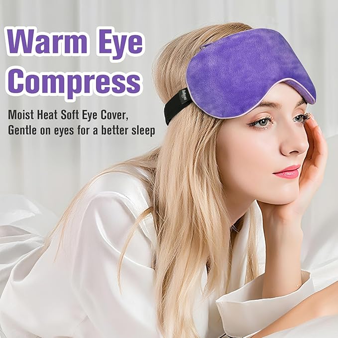 BeHoomi Heated Eye Mask Warm Compress for Eyes, Soothing Weighted Eye Mask for Sleeping, Microwave Moist Heating Pad Hot Compress for Eyes Relaxation, Reusable Sleep Mask for Home, Office (Purple)
