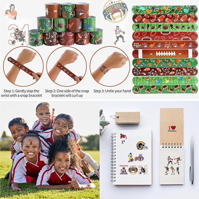 Kolewo4ever 295 Pieces Football Party Favors Football Themed Birthday Gift Goodie Bags Party Faovrs 24 Set Mini Foam Stress Balls,Slap Bracelet, Keychain, Charm Bracelets