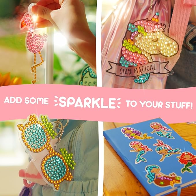 Blue Squid Diamond Art Kits for Kids – Fun & Easy DIY 5D Gem Art Gift Set for Keychains, Stickers, Sun Catchers - Diamond Painting Arts & Crafts Kit for Kids, Girls, Boys Ages 6 7 8 9 10 11 12