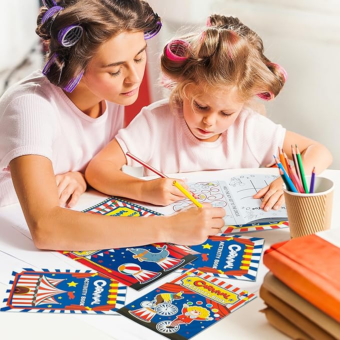 JAPBOR Carnival Activity Coloring Books - 24PCS Mini Circus Carnivals Activities Color Books Bulk for Kids Party Favors, Showman Themed Small Colouring Pages for Birthday Class Drawing Painting Game