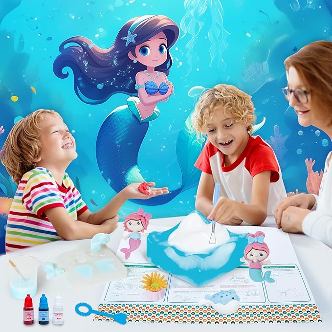3 in 1 Mermaid Soap Making Craft Kit Kids Toy, STEM Art and Craft Science Toy for Toddler, Dig Soap with Silicone Mold,Fragrances, Best Educational Craft Activity, Birthday Easter Gift for Girl Boy