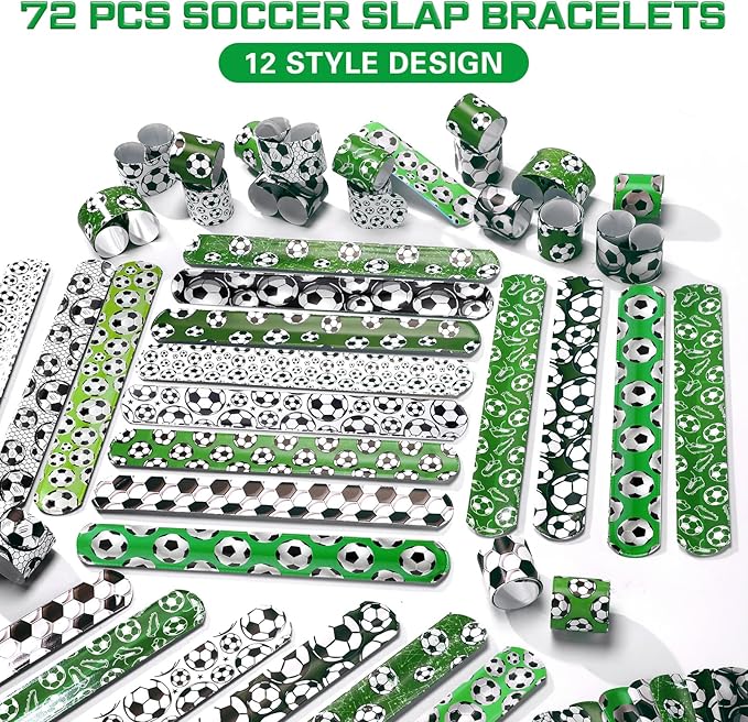 Aoriher 72 Pcs Soccer Slap Bracelets Soccer Wristbands Bracelets Bulk for Soccer Party Favors Sport Themed Bracelet