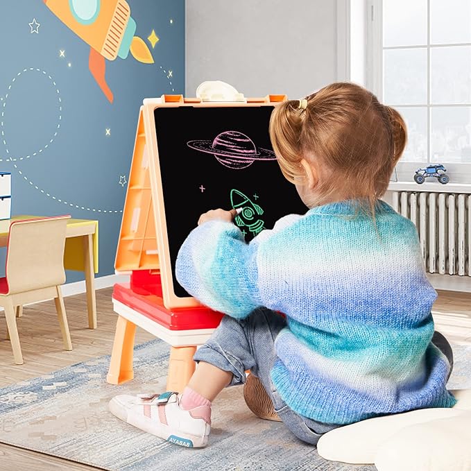 AyeKu Easel for Kids,Tabletop Easel for Toddler, Educational Toys Gifts for 3 4 5 6 7 Year Old Boys Girls -Comes with Chalkboard, Magnetic Whiteboard Letters and More (Pink)