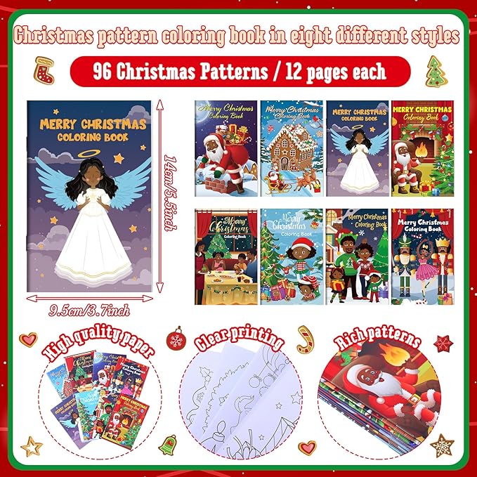 Cholemy 56 Pcs Christmas Coloring Books for Kids Party Favors Mini Christmas Coloring Books Bulk DIY Art Winter Small Coloring Books Xmas Stockings Goodie Bags Stuffers Party Supplies (African Style)
