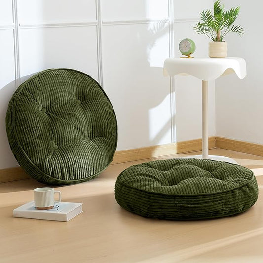 Washable Floor Pillow Cushion for Adults, Meditation Cushion Pillow, Large Round Floor Sitting, Removable Tufted Corduroy Cover, for Tatami Living Room or Yoga, 22x22 Inch, 2Pack, Machine Washable