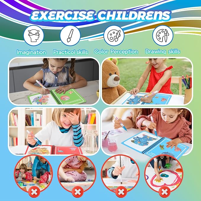 4 Pack Reusable Water Coloring Books for Toddlers, Paint with Water Books,Mess-Free Coloring Book, Portable Educational Doodle Drawing Toy, Improving Children's Imagination, Color Perception