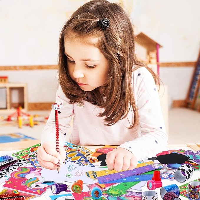 BenLouis 120Pcs Kids' Party Favors Sets Stampers Pencils Stickers School Stationery Bulk for Kids 4-8-12 Classroom Birthday Candy Goodie Bags Pinata Stuffers Rewards Gifts Supplies