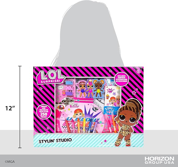 L.O.L. Surprise! Stylin' Studio by Horizon Group USA,Decorate LOL Surprise Paper Dolls With 250+ Accessories - DIY Activity Book, Scratch Art,Sticker Sheet,Coloring Pages,Markers,Crayons & More, Pink