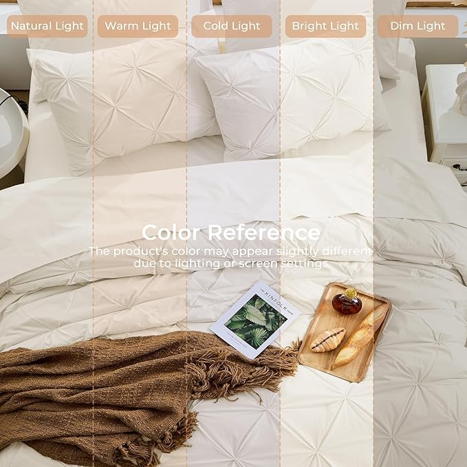 Sasttie Twin Comforter Set, 5-Piece Bed in a Bag, Pintuck Bedding Sets for All Season, Includes Comforter, Flat Sheet, Fitted Sheet, Pillowcase and Pillowsham, Beige
