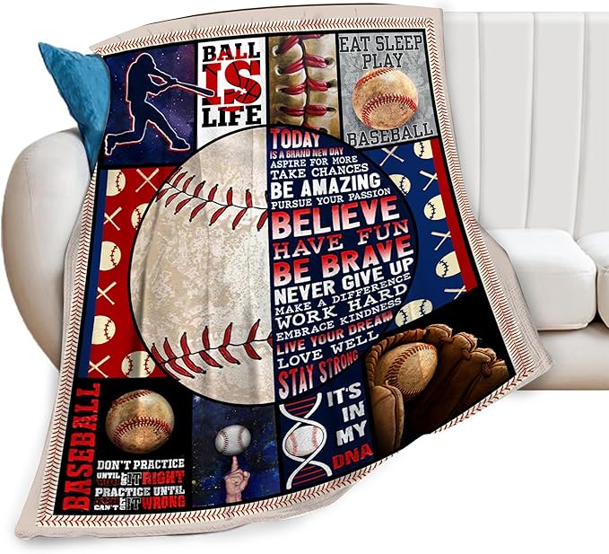 Baseball Blanket Baseball Throws Blanket Sports Lover Gifts Throw Blankets Baseball Decor Soft Cozy Fleece Plush Warm Flannel Bedding Blanket for Men Boys Kids Adults Couch Bed 50"X60"