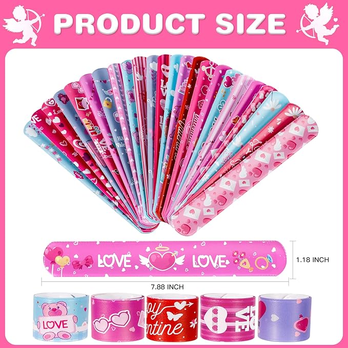 72 Pcs Valentines Day Slap Bracelets Wristbands Toys for Valentines Day Party Supplies Gifts for Kids Students Teens Adults Birthday Giveaways and Game Prizes School Supplies