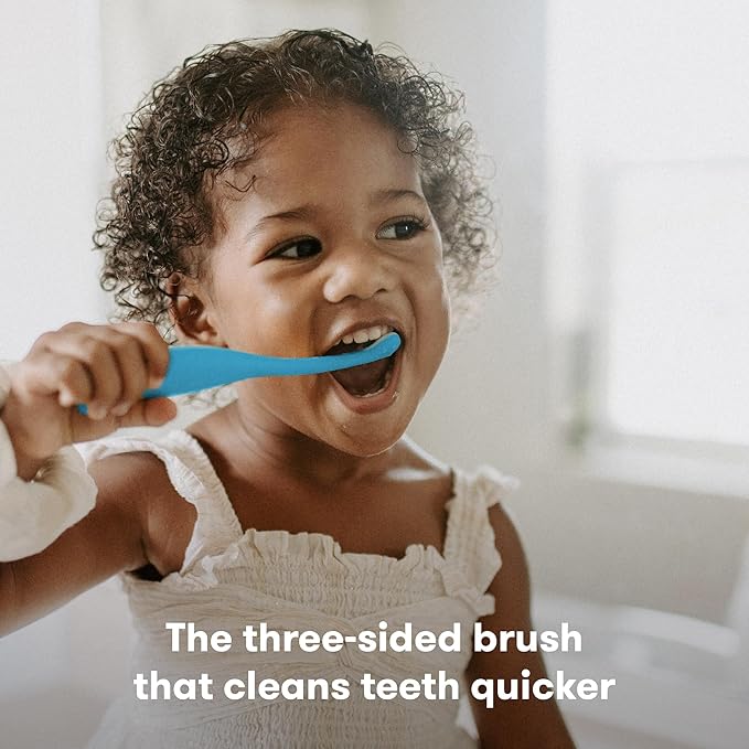 Frida Baby Triple-Angle Toothhugger Training Toddler Toothbrush | Toddler Toothbrush 2 Years and Up, Cleans All Sides at Once | Blue