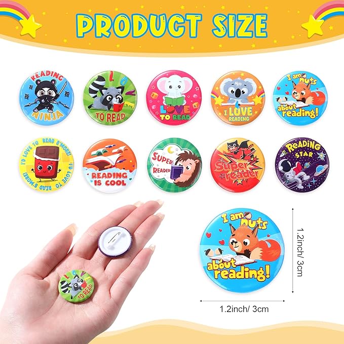 Frienda 60 Pcs Love to Read Slap Bracelets with Button Pins Reading Bracelets Badges for Classroom Teacher Rewards Prize Sunday School Party Gifts