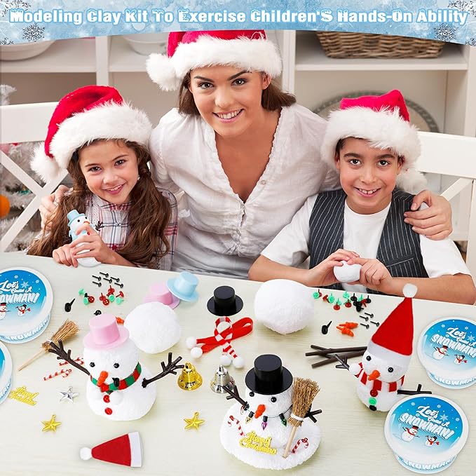 16 Pack Snowman Kit, Build a Snowman Craft Kit for Kids, Christmas Craft Creative Air Dry Clay Modeling Dough Crafts, Enhance Creativity Gifts Christmas Winter School Xmas Creative Supplies Decoration