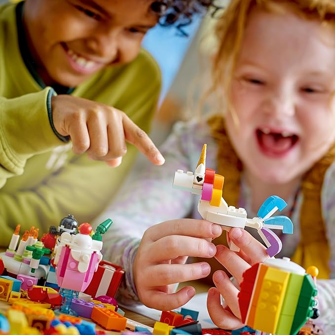 LEGO Classic Creative Party Box Bricks Set 11029, Family Games to Play Together, Includes 12 Mini-Build Toys: Teddy Bear, Clown, Unicorn, Fun for All Ages 5 Plus